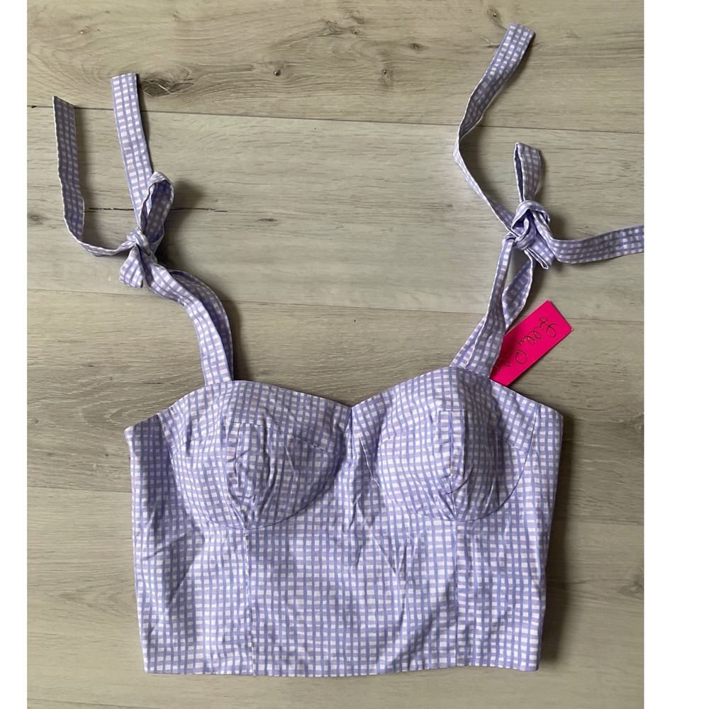 Lilly Pulitzer Rosalie Gingham Bustier Top Light Lilac Verbena Size 8 New W/ Tag - Picture 1 of 3